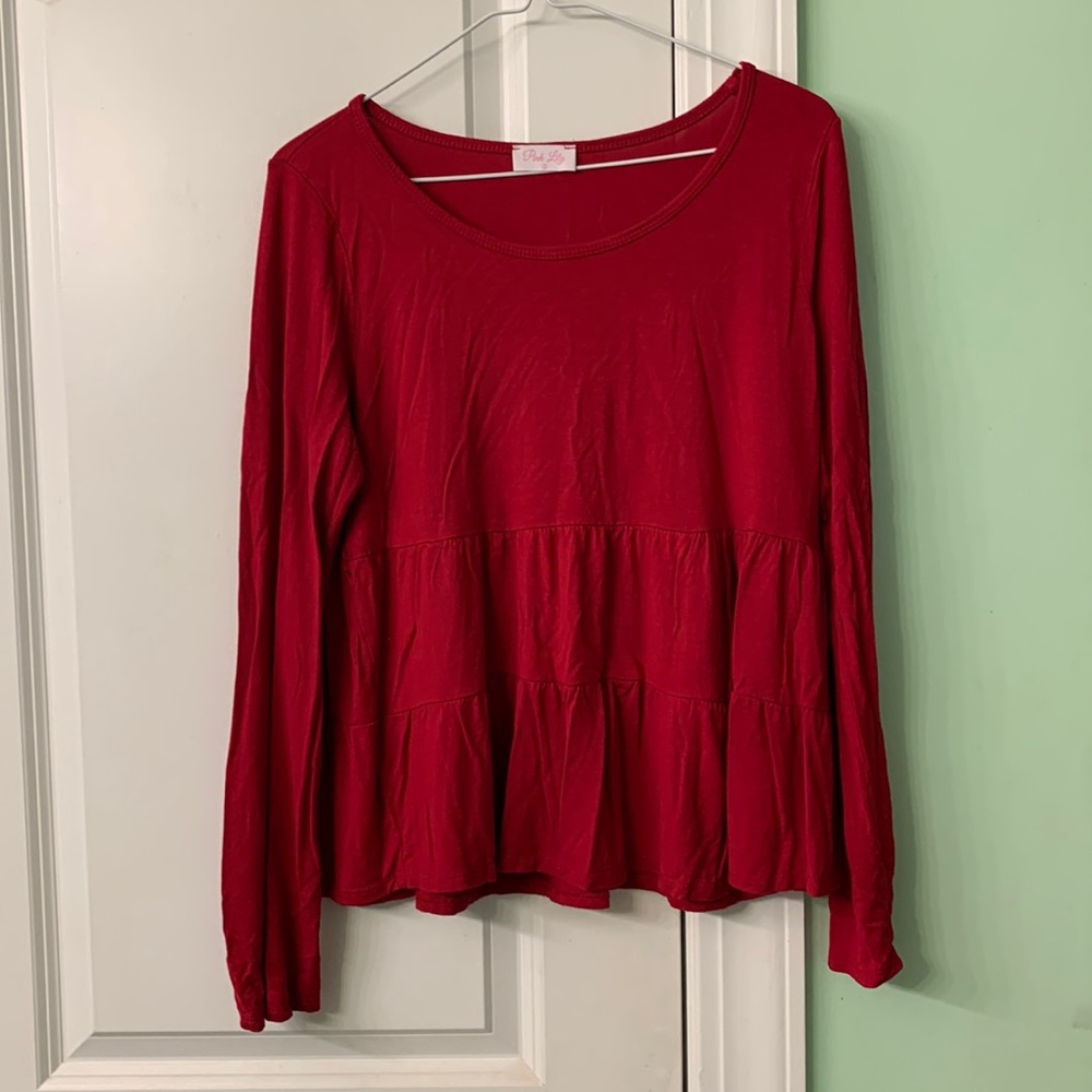 Large Pink Lily Long-sleeve Top $10